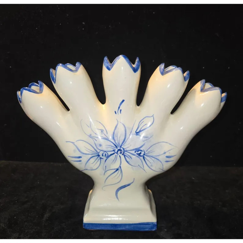 Vintage Hand-painted Ceramic Tulip Vase With Blue Floral Design - Made in USA - Etsy | Etsy (US)