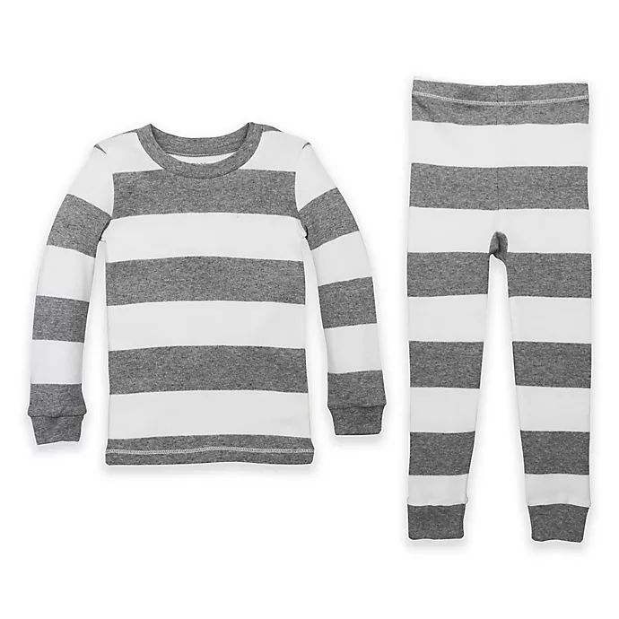 Burt's Bees Baby® Rugby Stripe Organic Cotton 2-Piece Pajama Set in Grey | buybuy BABY