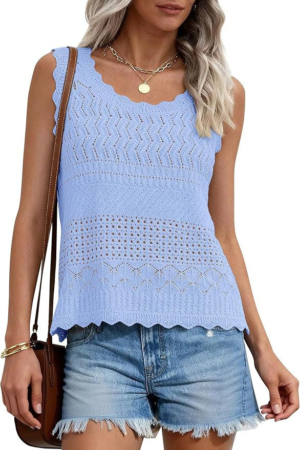 PRETTYGARDEN Womens Crochet Tank Tops 2026 Summer Spring Boho Sleeveless Cute Knit Sweater Vest T... | Amazon (US)