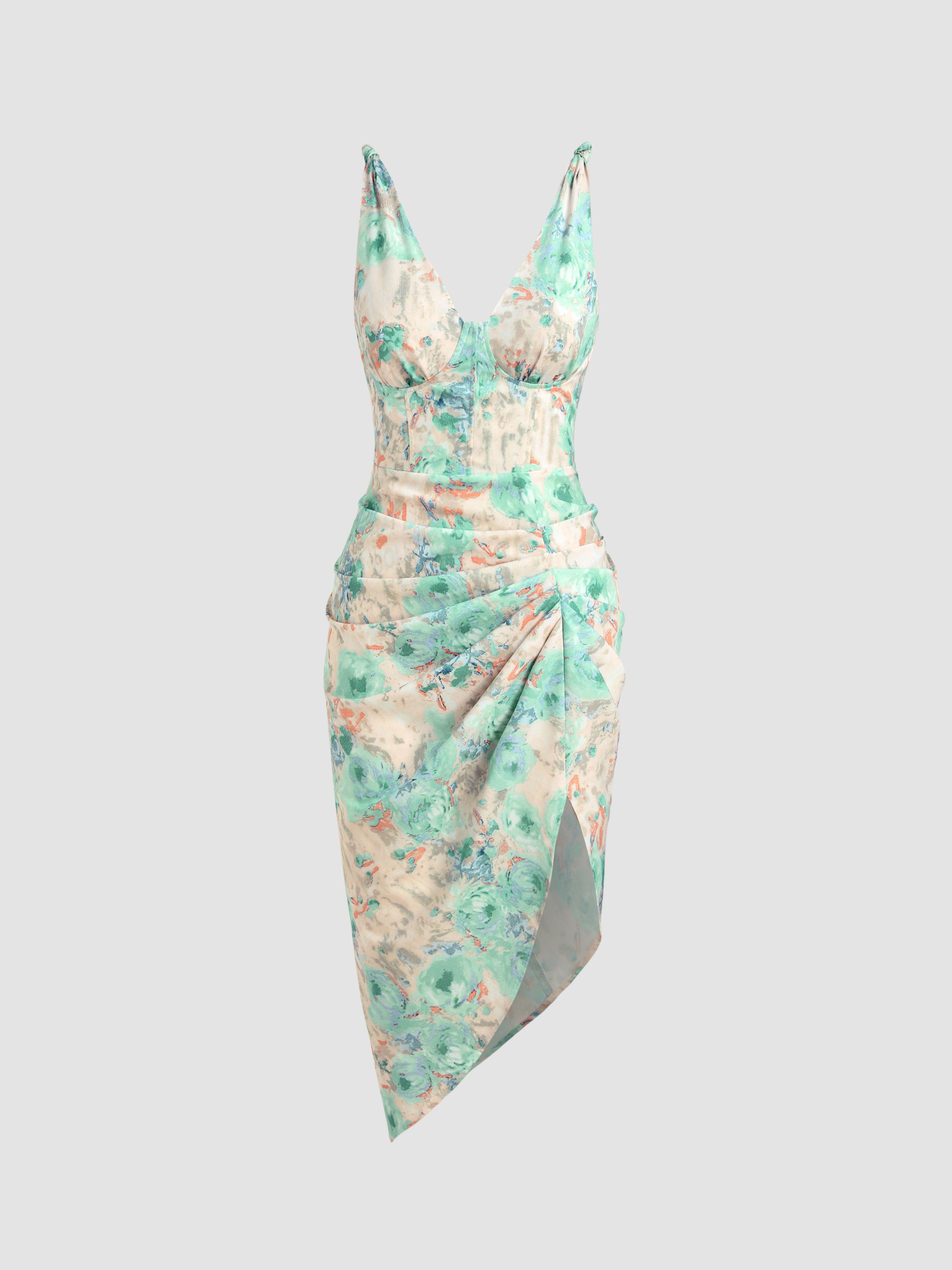 Illusion Floral Ruched Midi Dress - Cider | Cider