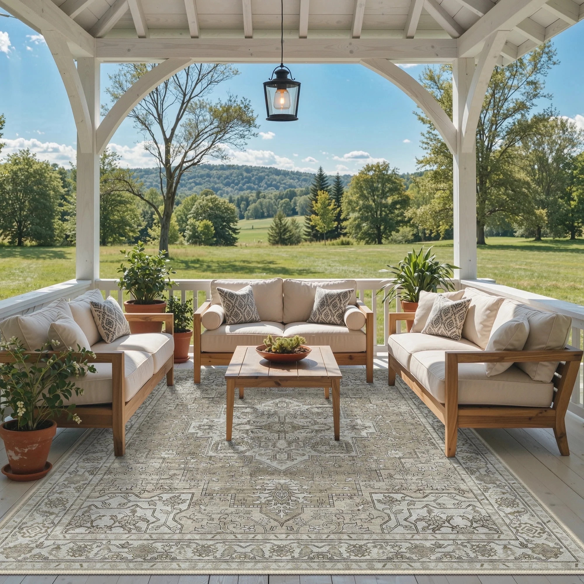 DEORAB Outdoor Rugs 5'X8' Chenille Patio Rug Three-Layer Material Imitation Silicone Spot Molding... | Walmart (US)