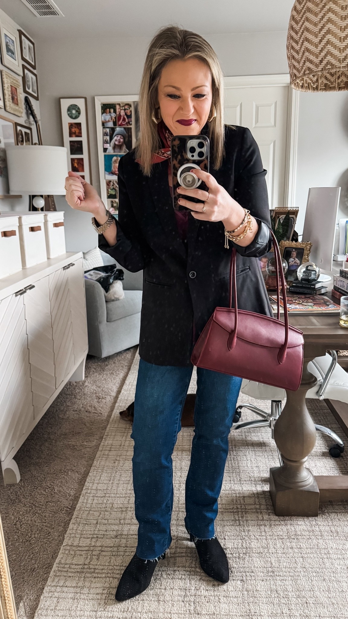 Date night meets married. Ight at church. The value in this blazer is fantastic! And I’m living for my silk neck scarf era 👍🏼 

#LTKOver40 #LTKSaleAlert #LTKWorkwear