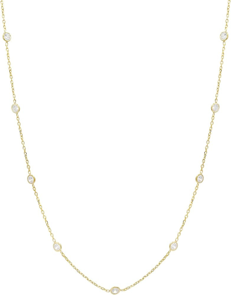 MIA SARINE Yellow Gold Plated Sterling Silver Bezel Set CZ By the Yard Station Chain Necklace for Wo | Amazon (US)