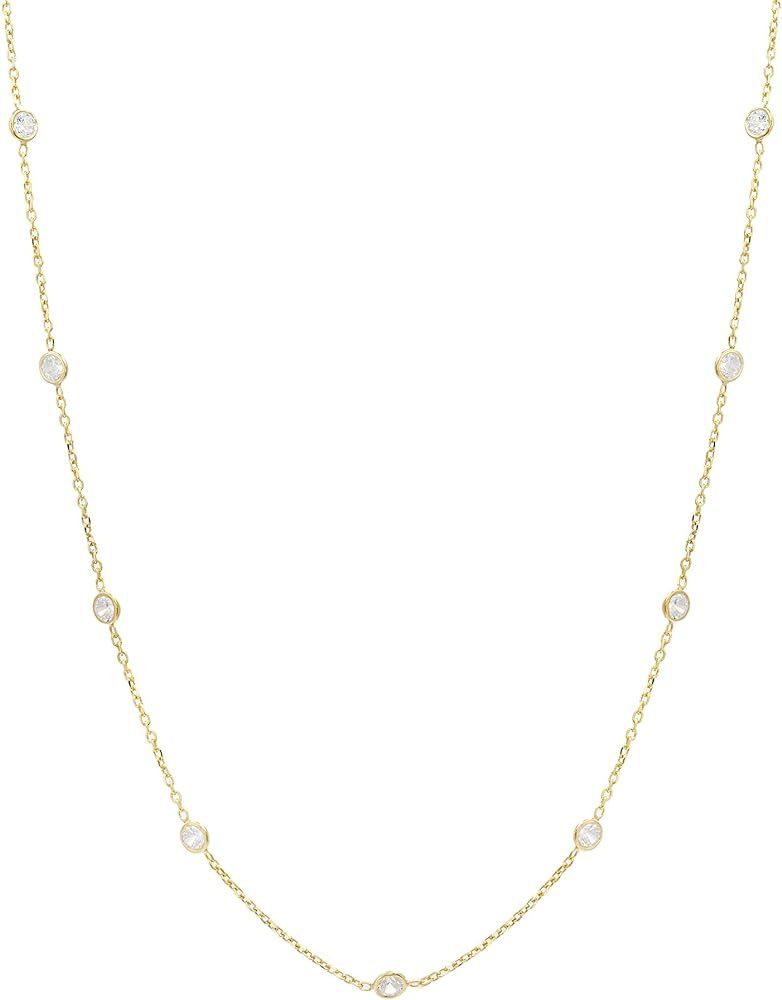 MIA SARINE Yellow Gold Plated Sterling Silver Bezel Set CZ By the Yard Station Chain Necklace for Wo | Amazon (US)