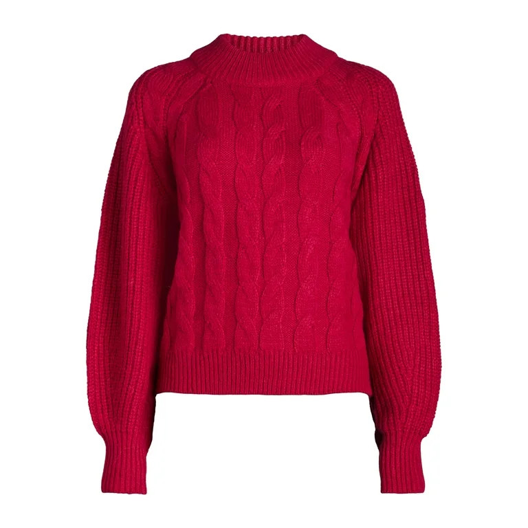 Free Assembly Women’s Mock Neck Cable Knit Sweater, Midweight, Sizes XS-XXXL - Walmart.com | Walmart (US)