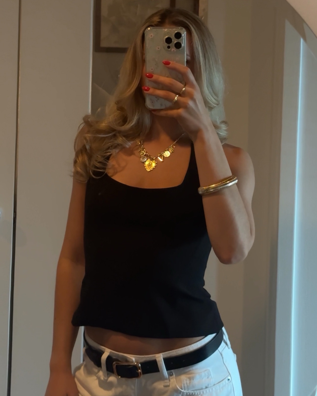 Casual OOTN 💫 black halter top, white low rise jeans, Coastal Caviar create your own charm necklace! 

#LTKGiftGuide #LTKBeauty #LTKStyleTip