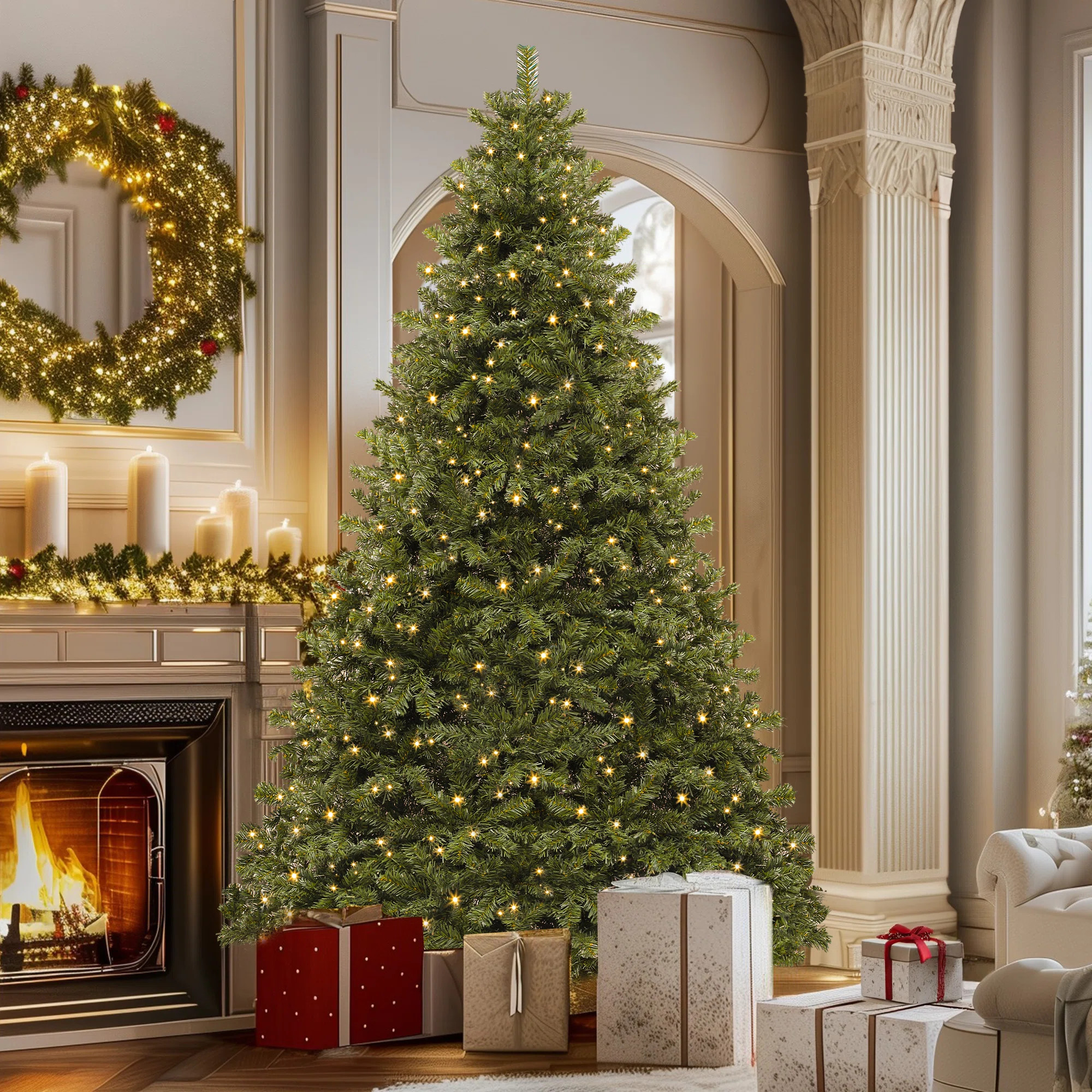 Charlton Home® Pre-Lit Spruce Christmas Tree with Adjustable Lighting & Reviews | Wayfair | Wayfair North America