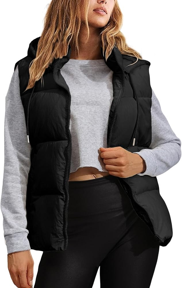 Tanming Black Puffer Vest Women Zip Up Lightweight Sleeveless Winter Outerwear Vests with Hood | Amazon (US)