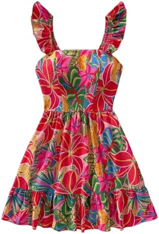 Floerns Women's Floral Ruffle Sleeveless Cami Dress Tiered A Line Short Dresses | Amazon (US)