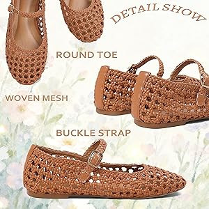 Woven Ballet Flats for Women Round Toe Mesh Flats Buckle Strap Flat Shoes Comfortable Mary Jane D... | Amazon (US)