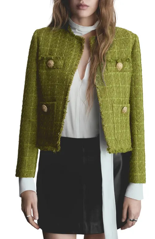 MANGO Textured Button Tweed Jacket in Olive Green at Nordstrom, Size Xx-Small | Nordstrom