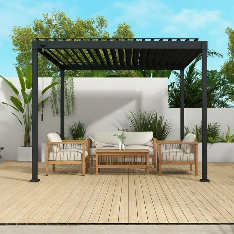 Mirador 10'x 10' 80S Aluminum Pergola w/ Adjustable Louvers Roof for Patio Garden, Charcoal | Walmart (US)