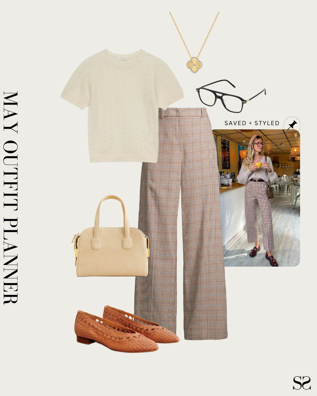 Monthly outfit planner MAY: Spring looks, saved + styled outfit inspo | plaid trouser, gingham, check, short sleeve sweater, woven flats, top handle handbag

#springoutfit #casualoutfit

Image credit: Pinterest


#LTKStyleTip