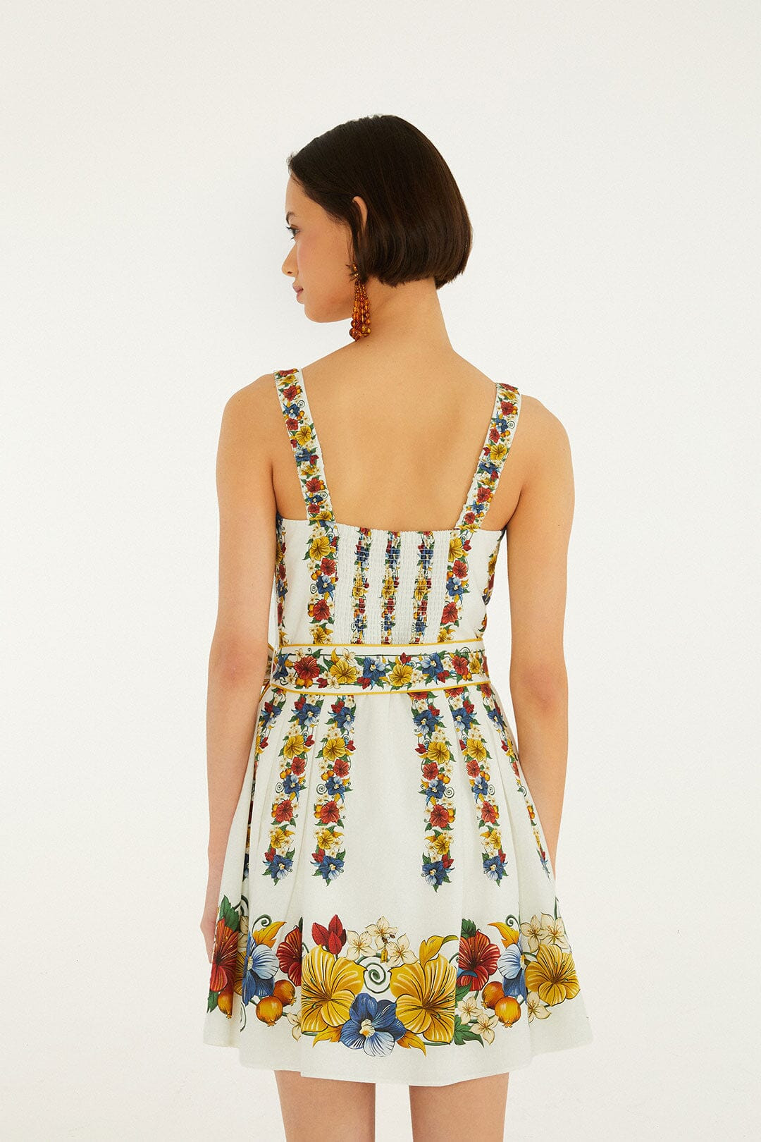 Off-White Tropi Belted Lenzing Ecovero Euroflax Mini Dress | FARM Rio | FarmRio (US)