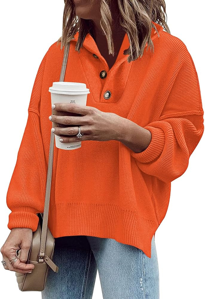 Women's Oversized Crewneck Sweaters Batwing Long Sleeve Side Slit Ribbed Knit Pullover Sweater To... | Amazon (US)