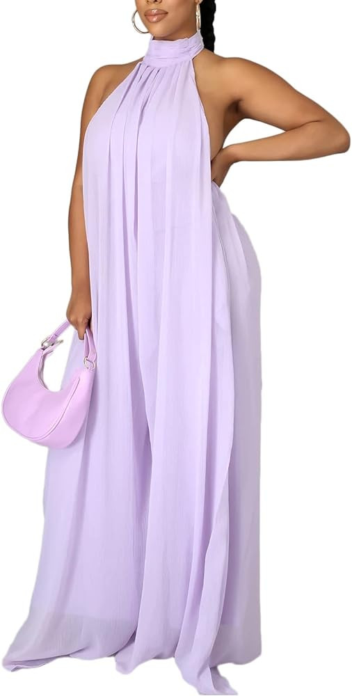 Ekaliy Women’s Sexy Summer Jumpsuit Halter Neck Sleeveless Chiffon Wide Leg Long Pant Jumpsuit ... | Amazon (US)