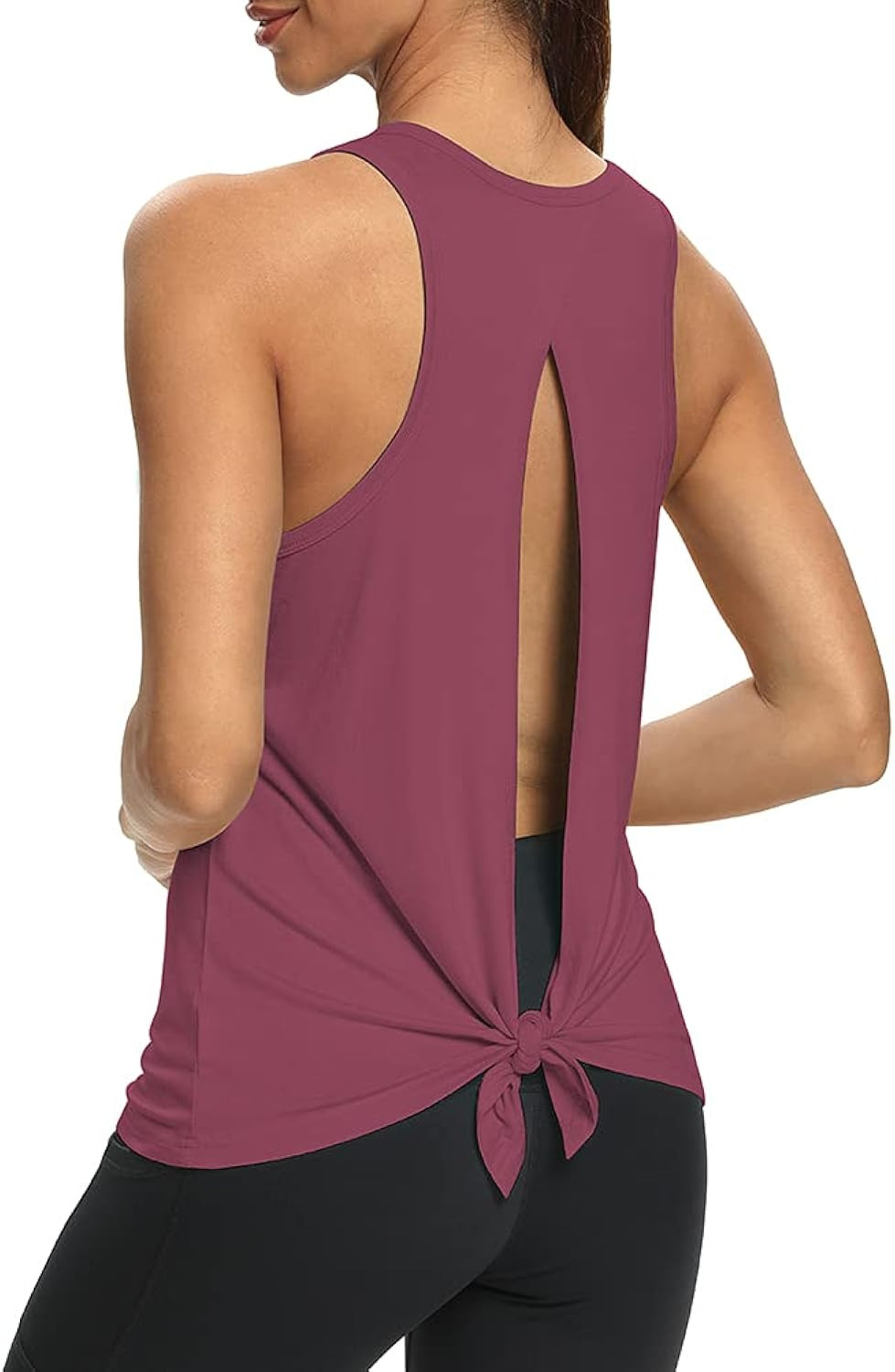 Mippo Womens Open Back Workout Yoga Shirts Sleeveless/Short Sleeve Tie Back Tops | Amazon (US)