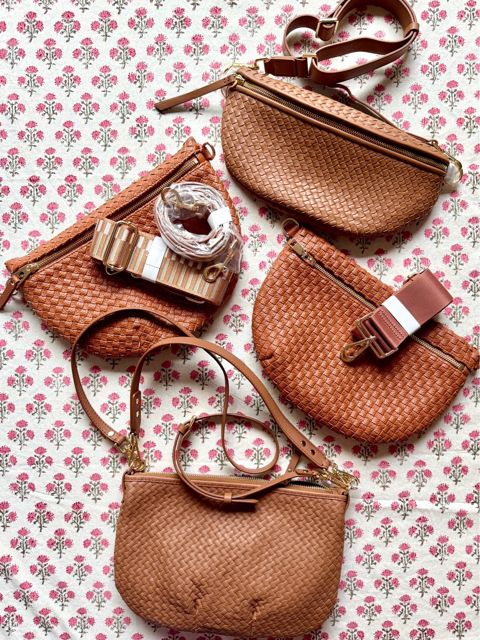 Woven bag comparison!! Top and bottom premium leather, middle two looks for less. I kept the bottom leather style for a bit more room than the top sling bag but still not bulky against your body. Left more affordable style would be my pick due to more pockets inside and out and it comes with an extra strap option. Linking all!

#LTKOver40 #LTKTravel #LTKmomlife