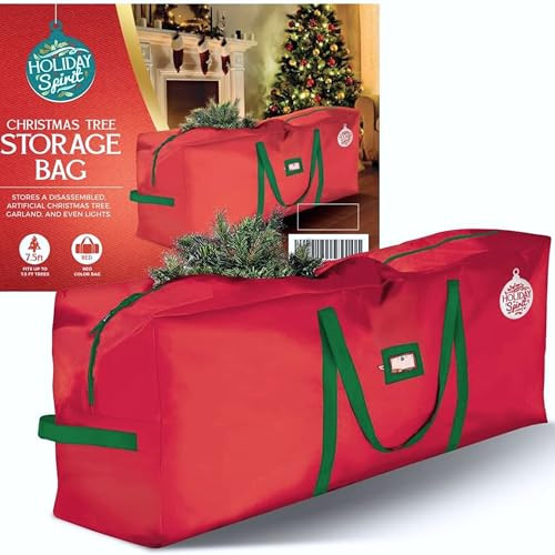 HOLIDAY SPIRIT Heavy Duty Christmas Tree Storage Bag - Waterproof 600D Oxford Canvas with Reinforced Handles and Dual Zipper for 9 Ft Tree, Red Christmas Tree Bag for Dust and Moisture Protection | Amazon (US)