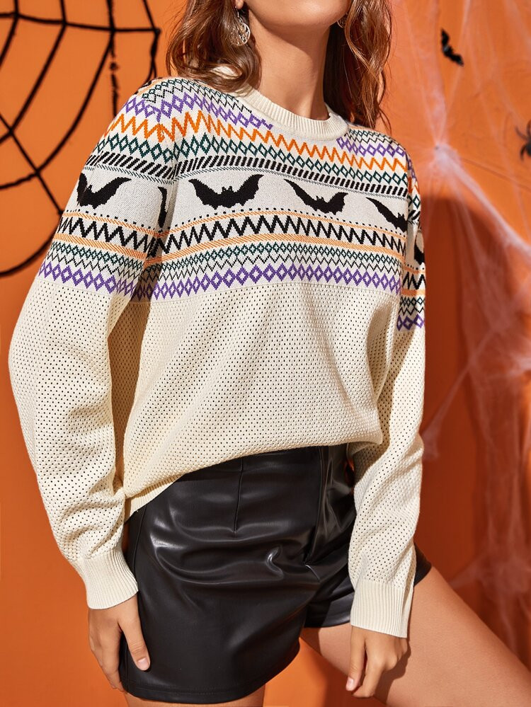 SHEIN Bat & Chevron Pattern Sweater | SHEIN