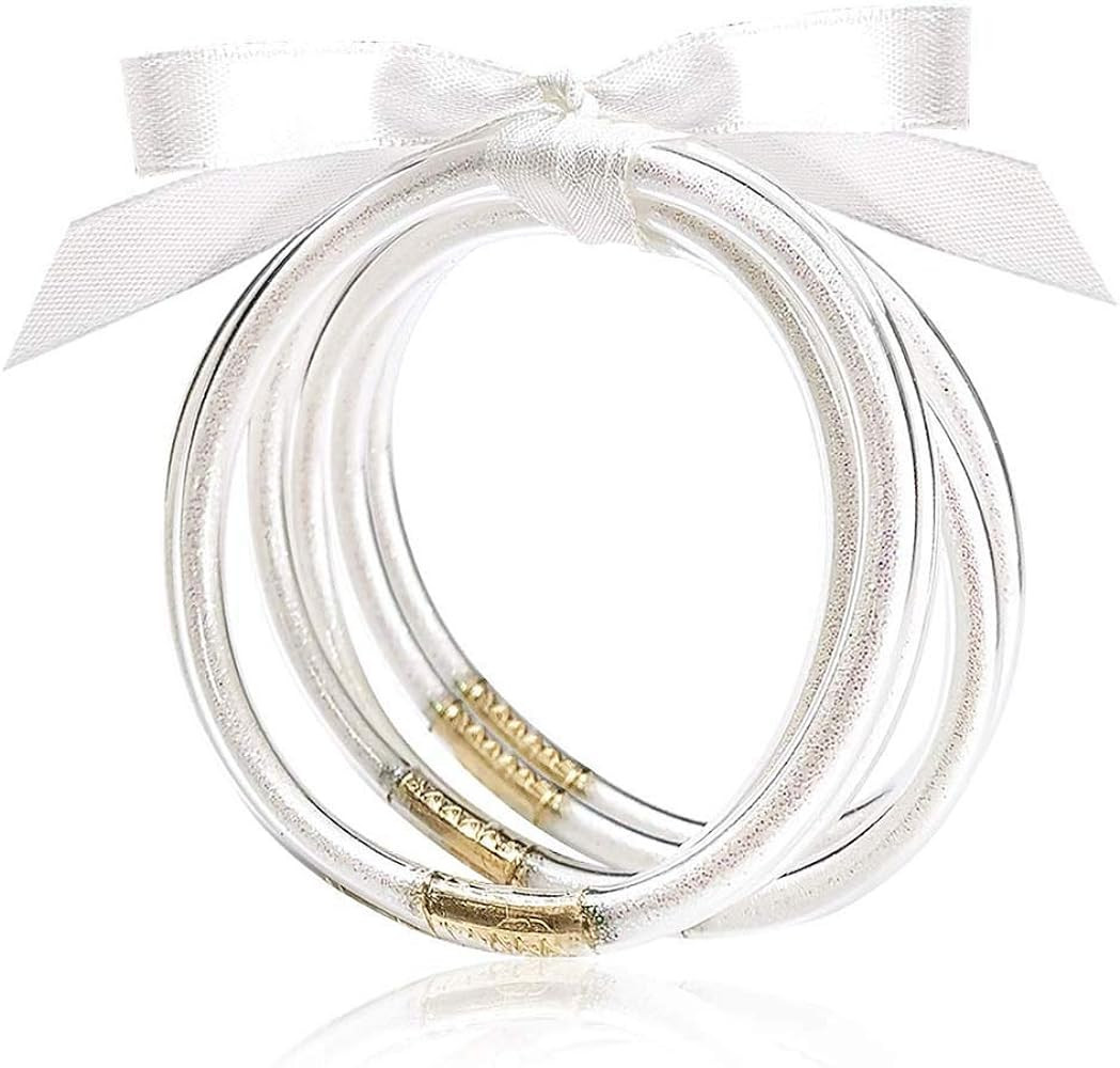 MJartoria Glitter Jelly Bangles Bracelets Set Glitter Filled Jelly Silicone Bracelets for Women | Amazon (US)