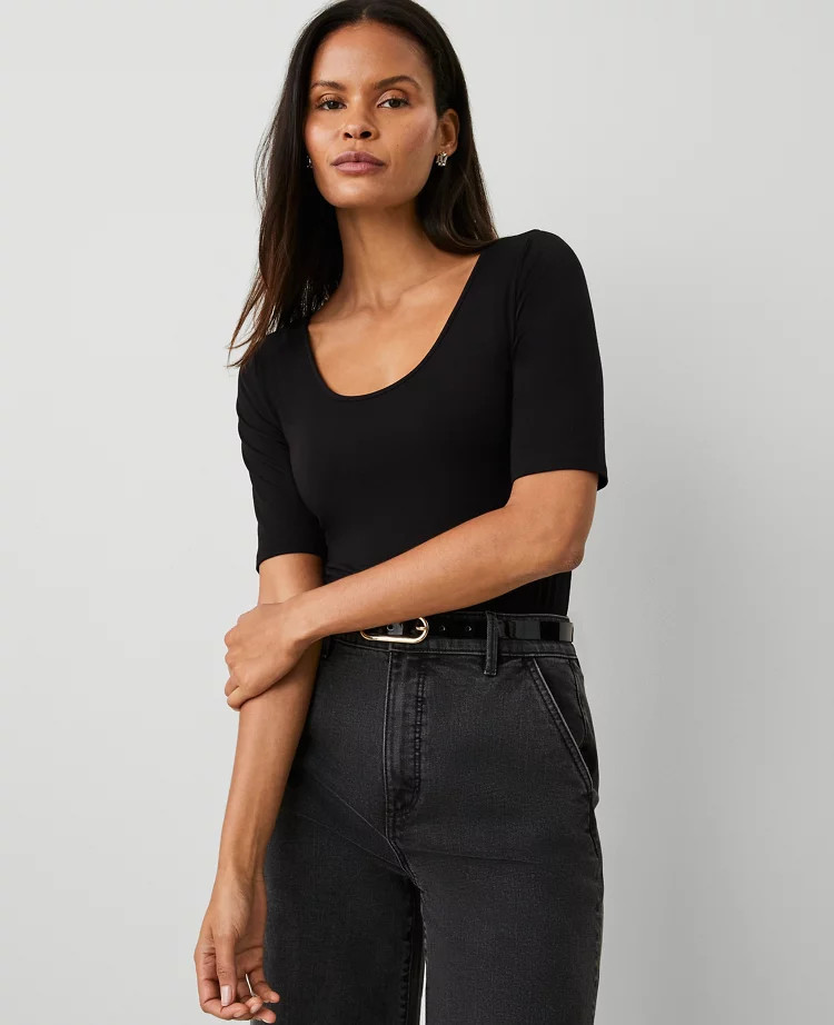 Scoop Neck Elbow Sleeve Tee | Ann Taylor