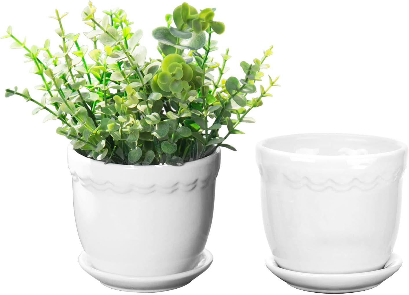 MyGift 4-Inch White Ceramic Succulent Planters - Scalloped Design Small Garden Pots with Removabl... | Amazon (US)