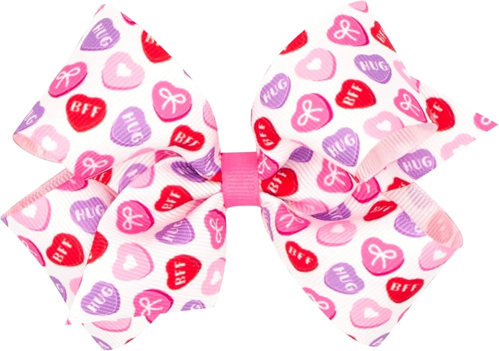 Wee Ones Girls’ Heart Print Valentine's Grosgrain Hair Bow, Mini, Medium, or King, on WeeStay N... | Amazon (US)