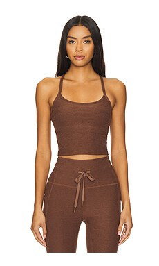 Beyond Yoga Spacedye Slim Racerback Cropped Tank Top in Bold Mocha Heather from Revolve.com | Revolve Clothing (Global)