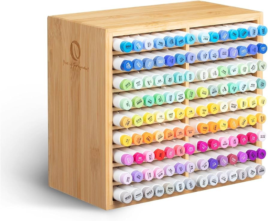 Ohuhu Bamboo Marker Organizer, Wooden Desktop Storage Hold 126 Markers, Markers Pens Pencils Art ... | Amazon (US)