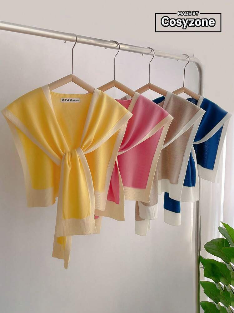 1pc Solid Color Wool-Blended Knit Shawl, Women Cardigan Collar Decorative Sleeveless Top For Air-... | SHEIN