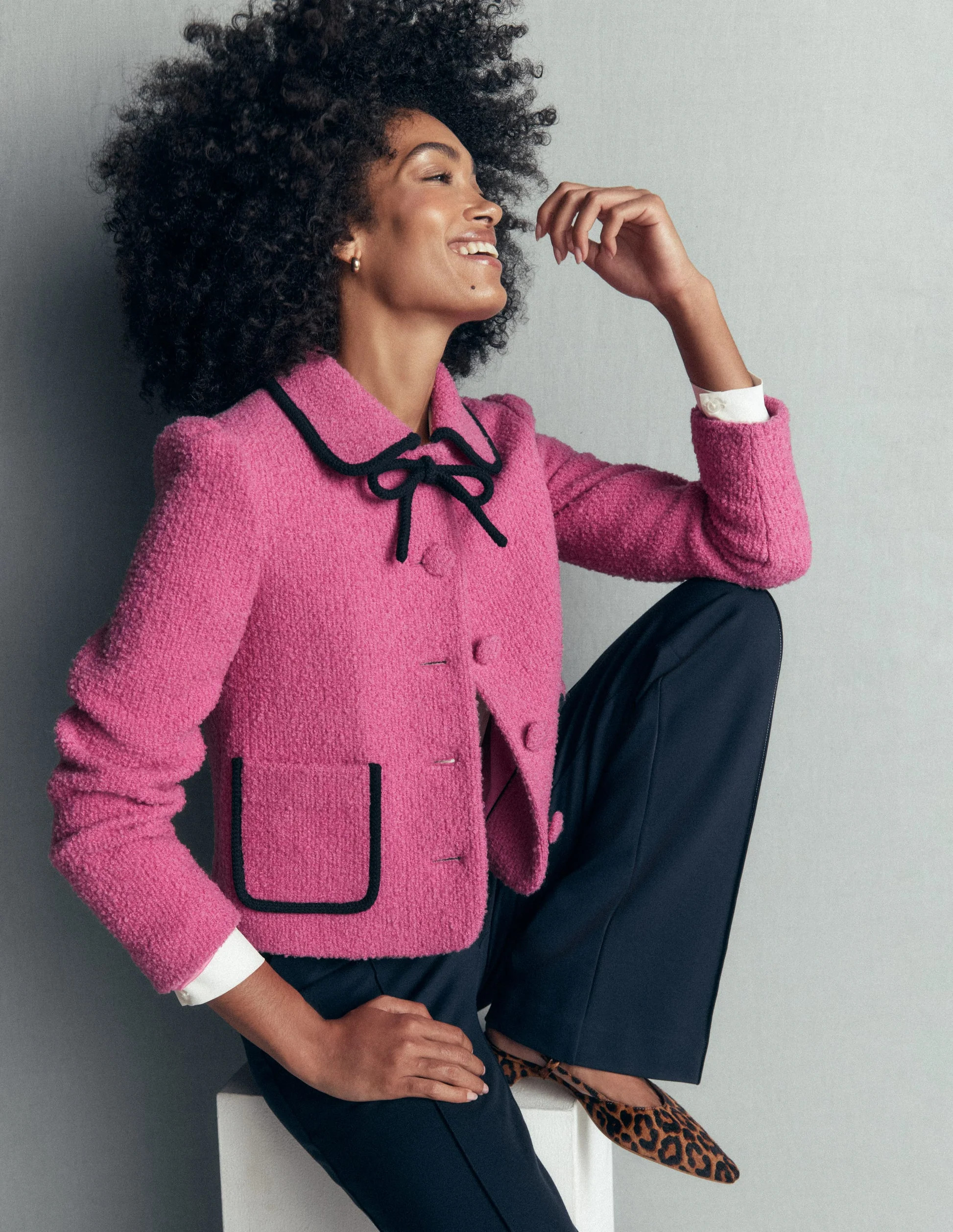 Branscombe Wool Bow Jacket-Pink Solid | Boden (US)