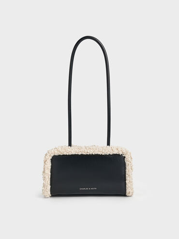 Chalk Fur-Trim Elongated-Handle Shoulder Bag | CHARLES & KEITH | Charles & Keith US