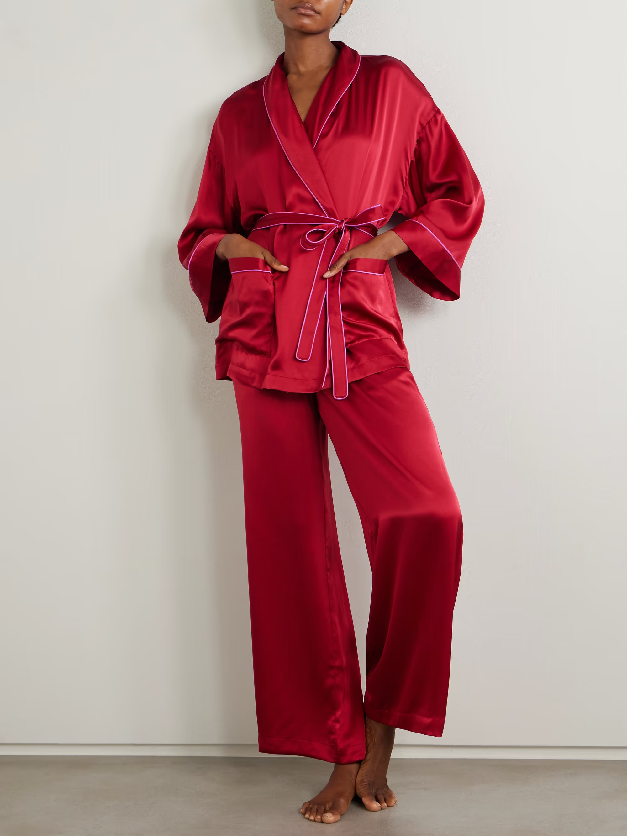 Joy piped silk-satin robe | NET-A-PORTER (US)