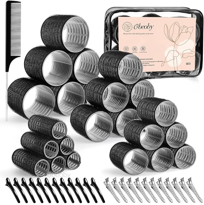 4 Sizes Self-Grip Hair Rollers Set - 50 Pcs Jumbo Curlers for Long, Short Hair and Bangs (25mm, 3... | Amazon (US)