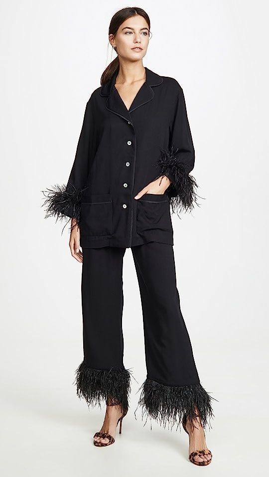 Sleeper "Black Tie" PJ Set With Feathers | SHOPBOP | Shopbop