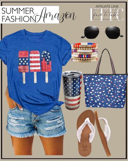 Amazon Summer Fashion. Follow @farmtotablecreations on Instagram for more inspiration.

Woffccrd Womens American Flag Popsicle T-Shirts Tops 4th of July Patriotic Funny Graphic Tees. KuaiLu Flip Flops for Women with Arch Support Yoga Mat Comfortable Summer Beach Walking Thong Cushion Sandals Slip On Indoor Outdoor. Top Handle Purses and Handbags for Women Shoulder Tote Bags. Fourth of July bracelets for women. SOJOS Square Polarized Sunglasses for Women. 4th of July Decorations Patriotic Flag Stainless Steel Insulated Thermal Tumblers. 

Amazon. Amazon Finds. Fourth of July Outfit for Women. Patriotic Clothing. Sunglasses for Men. Sunglasses for Women. Country Concert Outfit. Jean Shorts. Amazon Fourth of July. Amazon Summer Clothes. OOTD. Women’s Outfit. Women’s Summer Outfit.

#LTKShoeCrush #LTKFindsUnder50 #LTKSaleAlert