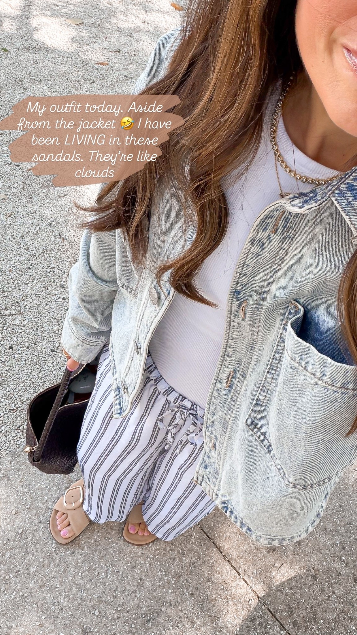 My outfit today. Aside from the jacket 🤣 I have been LIVING in these sandals. They’re like clouds. Wearing size xs pants and small bra free tank. Sandals run tts 

#LTKOver40 #LTKTravel #LTKSeasonal