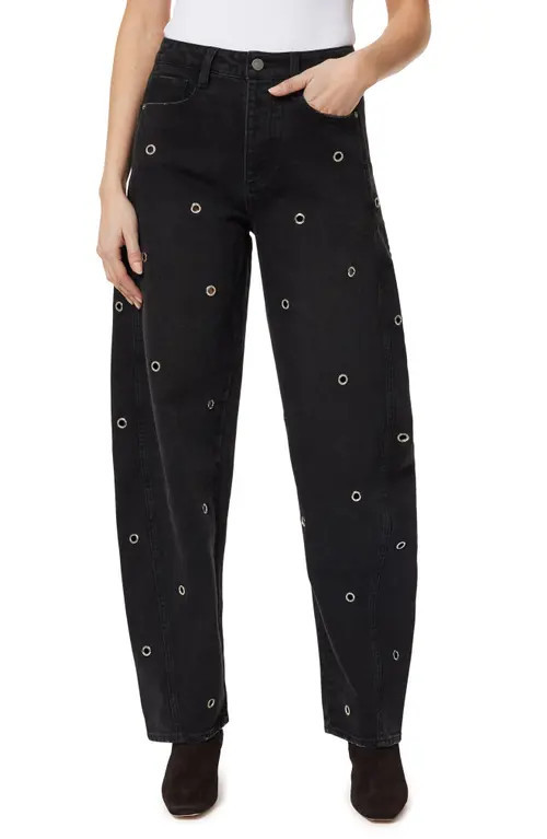 Habitual Evie High Waist Grommet Barrel Leg Jeans in Washed Black at Nordstrom, Size 4 | Nordstrom