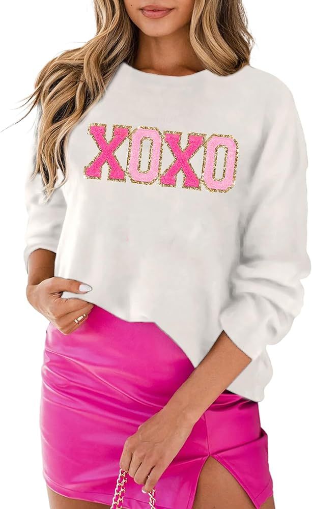SELINK Women's Valentines Sweater Crew Neck XOXO Heart Print Casual Long Sleeve Pullover Tops Swe... | Amazon (US)