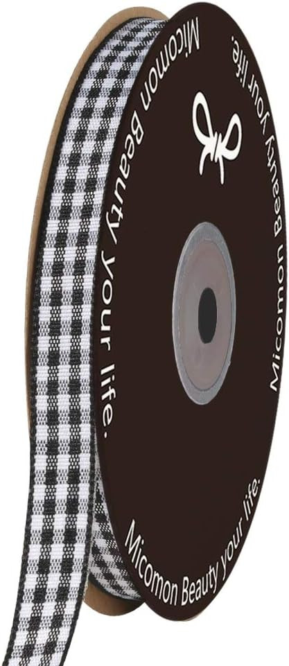 Micomon Buffalo Check Ribbon Black and White Gingham Ribbon 25 Yards for Crafts (3/8", Black) | Amazon (US)