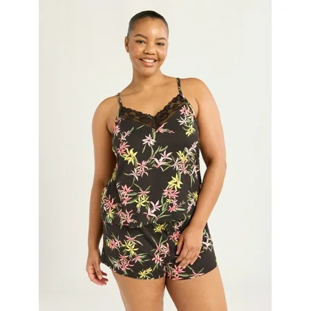Joyspun Women’s Knit Cami and Shorts Pajama Set with Lace Trim Sizes XS-3X | Walmart (US)