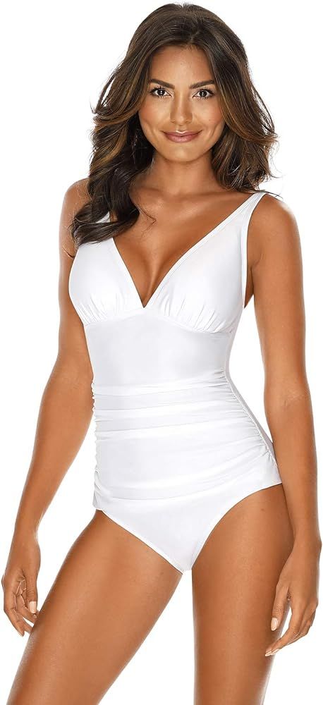 RELLECIGA Women's V Neck Ruched One Piece Swimsuits for Women | Amazon (US)