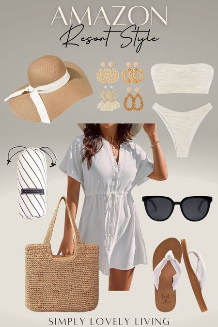 Amazon resort style. Bathing suit cover up. Bikini set. Beach hat. Beach towel in a bag. Beach sunglasses. Amazon fashion. Beach earrings. Boho earrings. Beach sandals. Beach bag. #LTKfind

#LTKstyletip #LTKfindsunder50 #LTKtravel