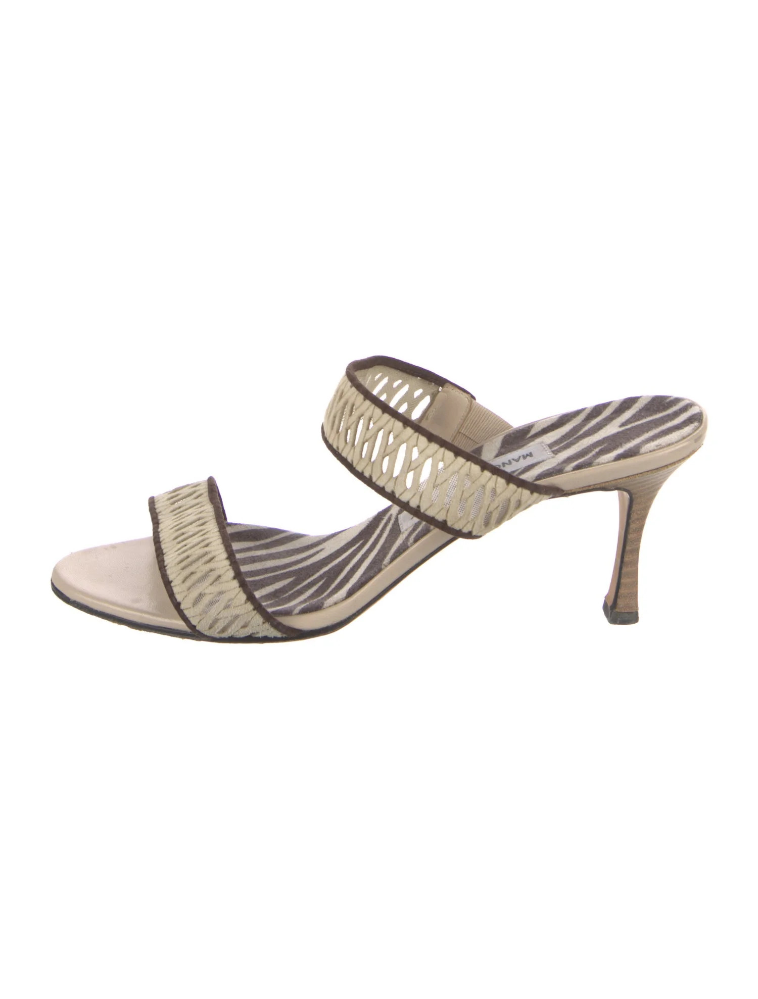 Manolo Blahnik Leather Striped Slides - Neutrals Sandals, Shoes - MOO348139 | The RealReal | The RealReal