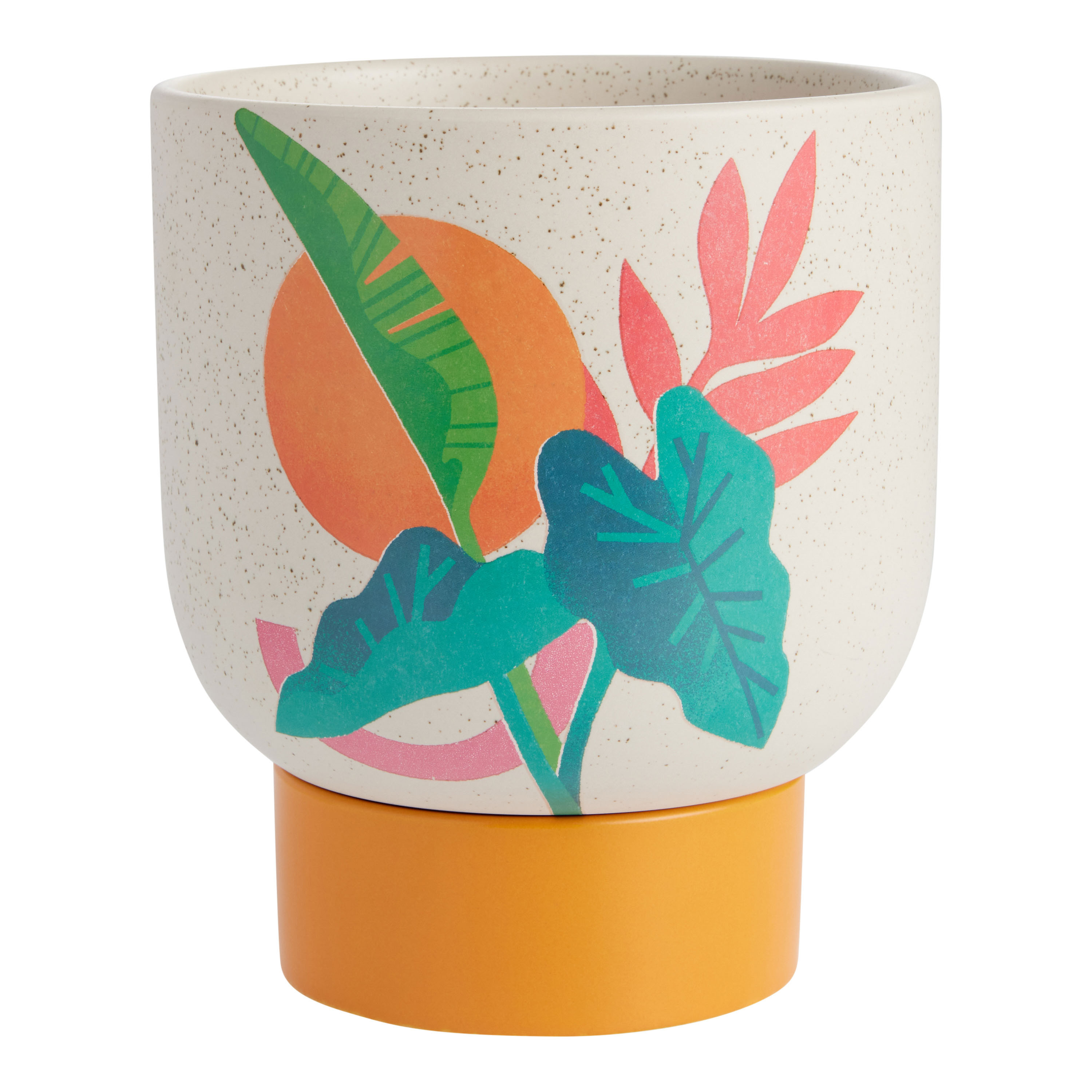 Sabrena Khadija Tall Ceramic Tropical Planter With Tray | World Market