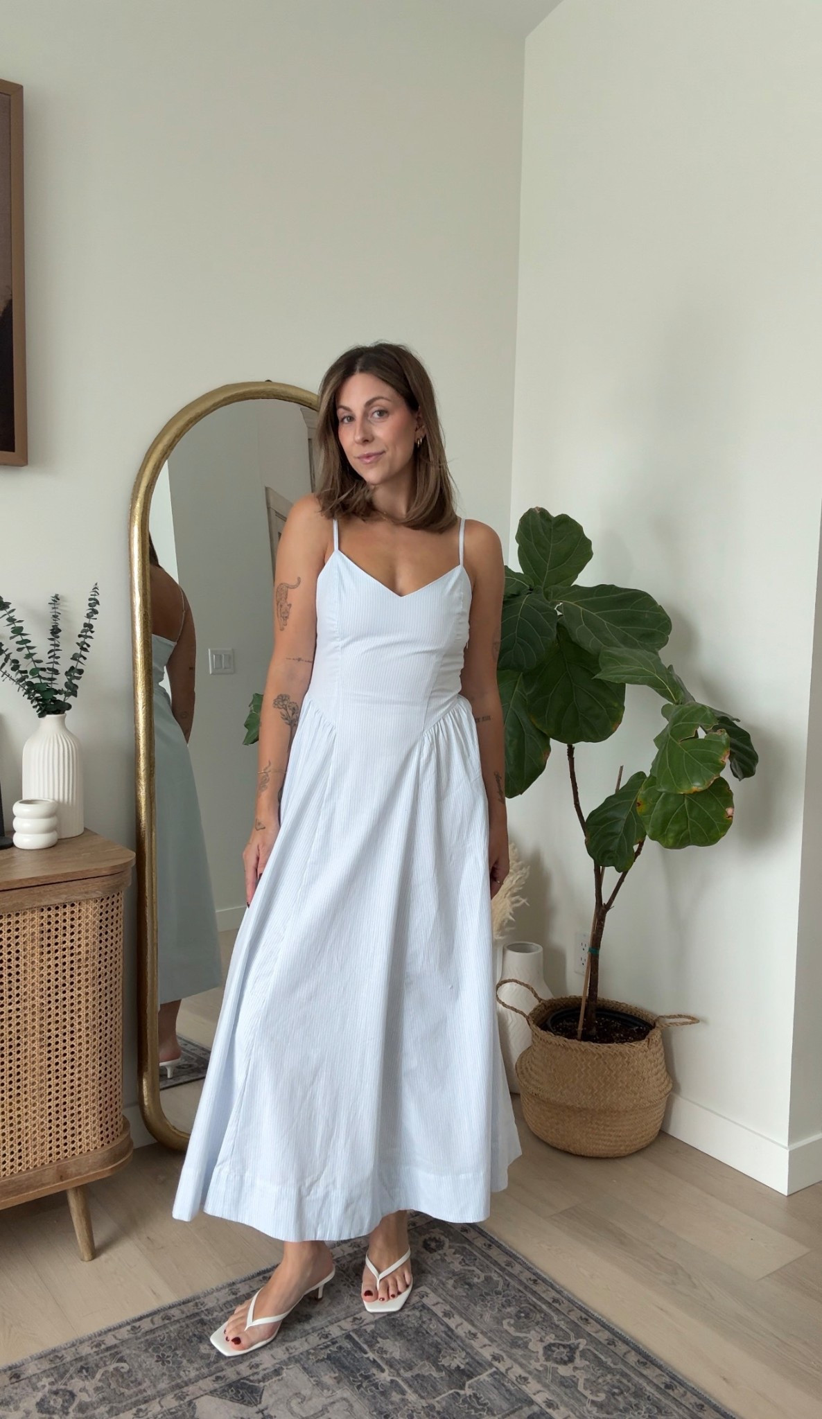 Gorgeous pin striped dress from ardenes, love the drop waist detail 
Wearing a size small 

#LTKcanada #LTKsummer