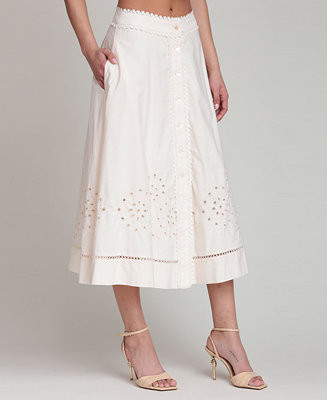 Women's Cotton Eyelet Midi Button-Front Skirt | Macy's
