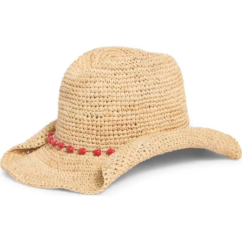 San Diego Hat Beaded Raffia Cowboy Hat in Coral at Nordstrom Rack | Nordstrom Rack