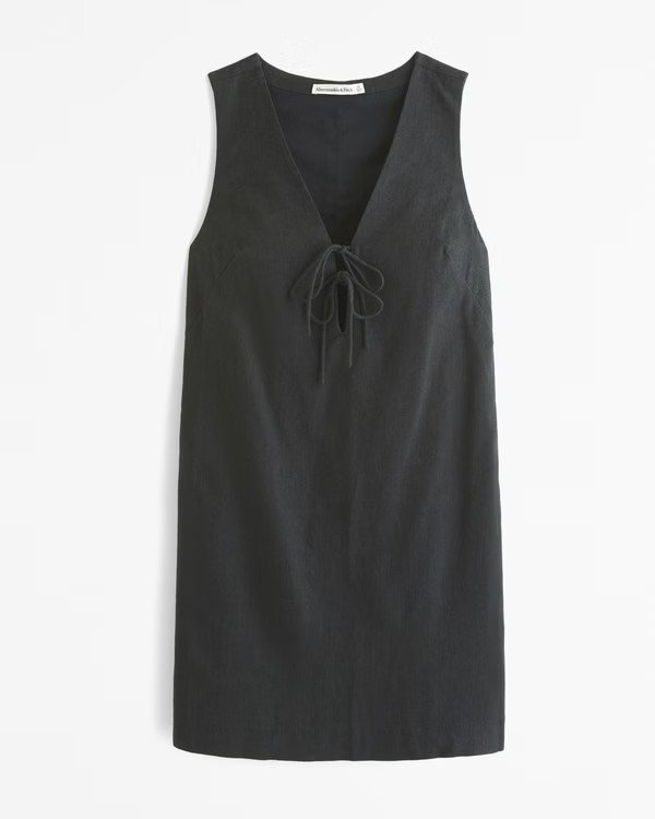 Linen-Blend Tie Front Mini Dress | Abercrombie & Fitch (US)